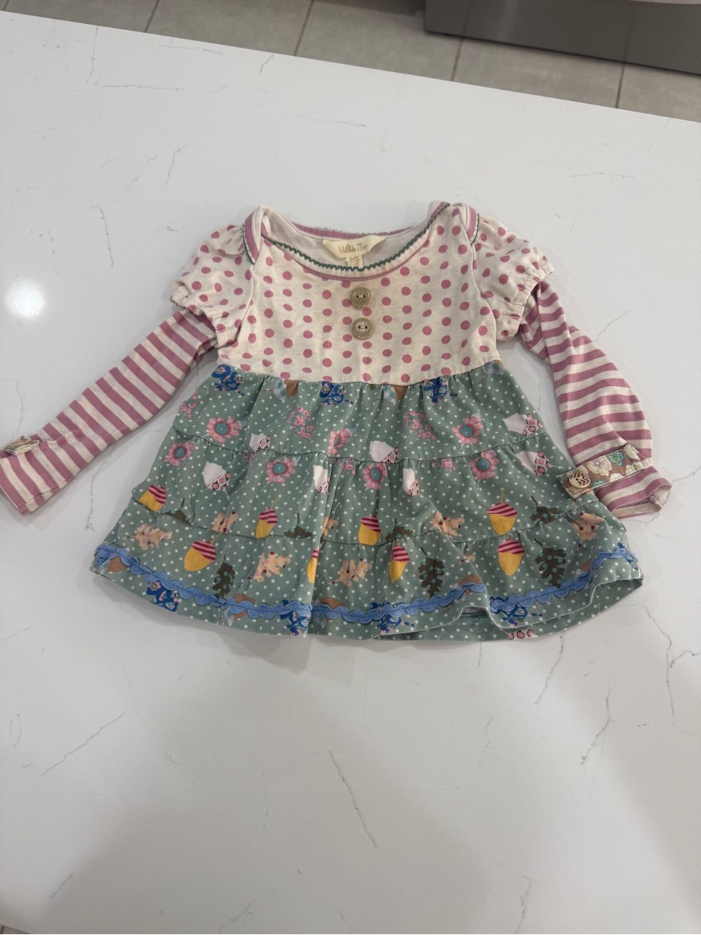 Matilda Jane Girls’ 12M Pink Polka Dot & Floral Tiered Long-Sleeve Top